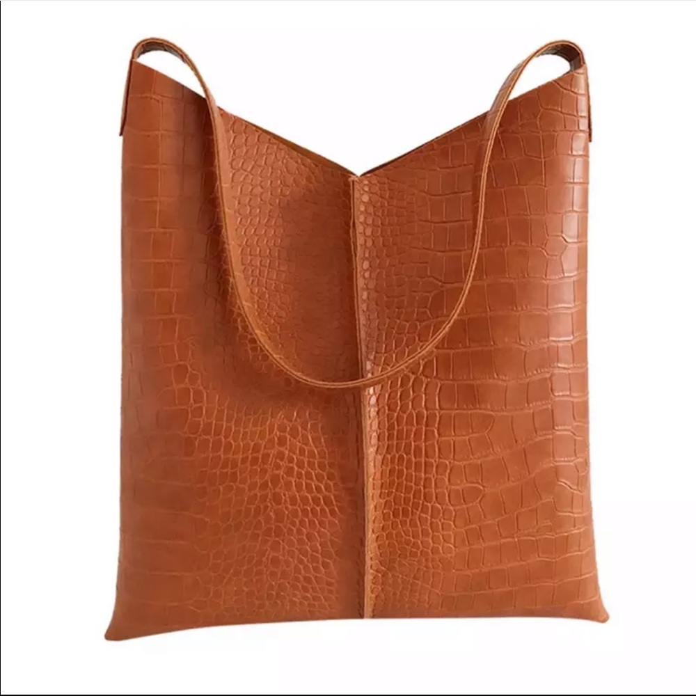 New! Faux Crocodile Cognac bag and clutch - Picture 2 of 8